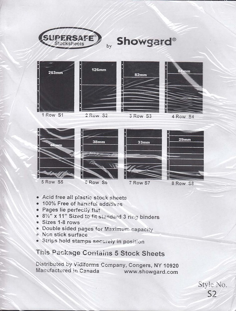 Showgard Supersafe Stock Sheets 2 Row Double Sided Pages 126mm 5 Pack