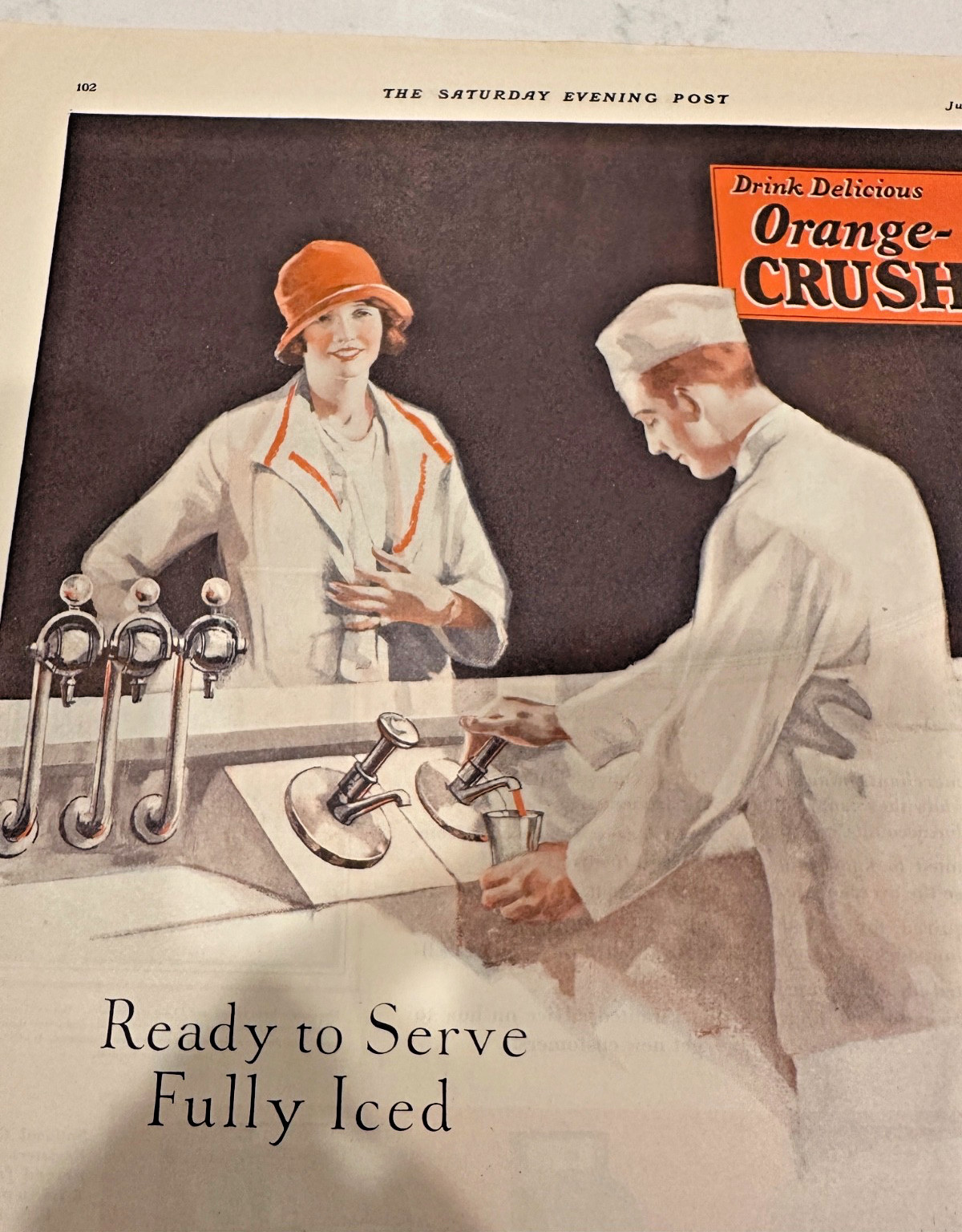 Ward's Orange Crush one-page ad Saturday Evening Post July 24, 1926