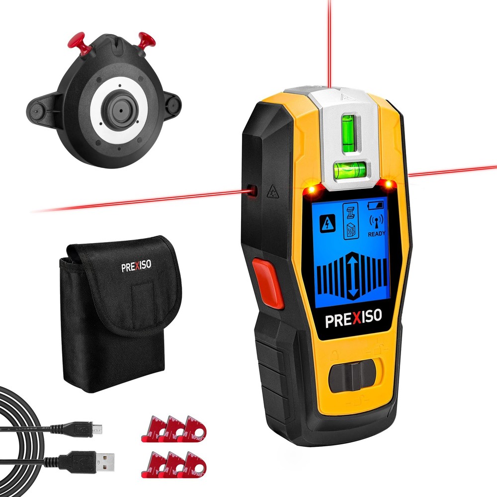 2-in-1 Stud Finder with Laser Level, Rechargeable Multi Surface Cross Line La...