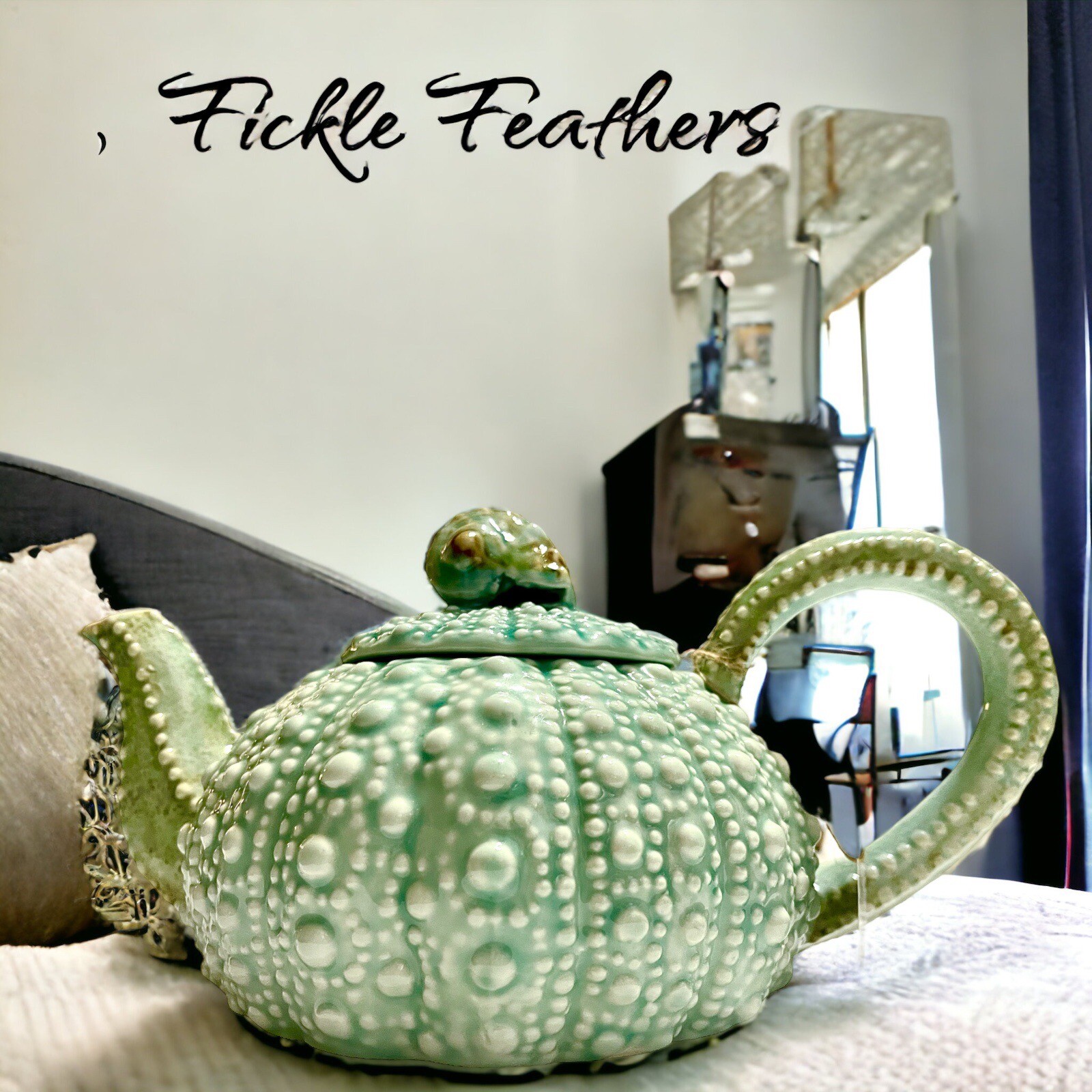 Sea Urchin Blue Sky Ceramic, Turquoise Teapot, 10.5" x 6" x 5" NEW Beach Chic