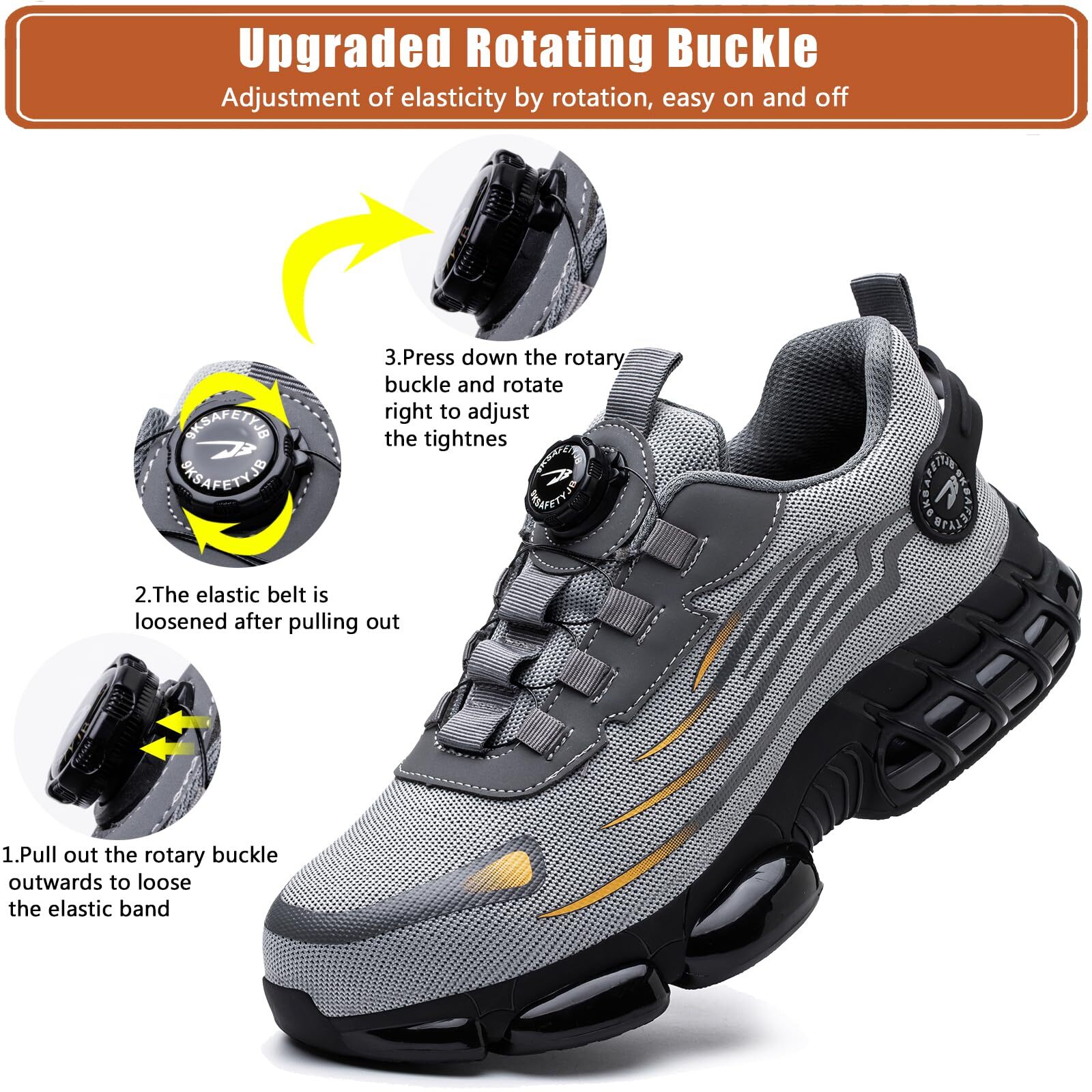Men Work Safety Shoes Steel Toe Rotating Buckle Indestructible Non-slip Sneakers