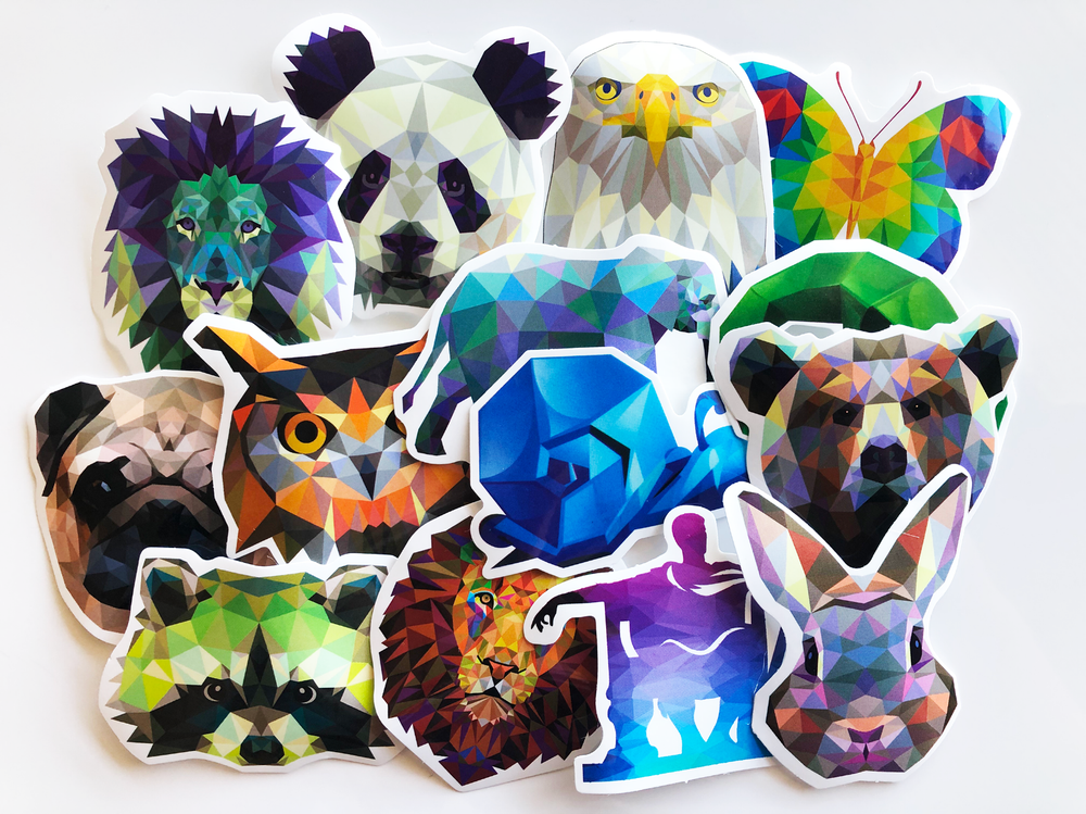 29 Drawn Hex Animals Panda Pug Computer Hydro Flask Scrapbooking Stickers
