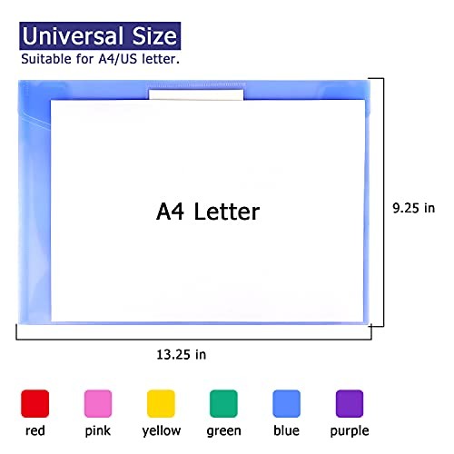 6 Pack Clear Document Folders Plastic Envelopes Poly Envelopes File 6 Color