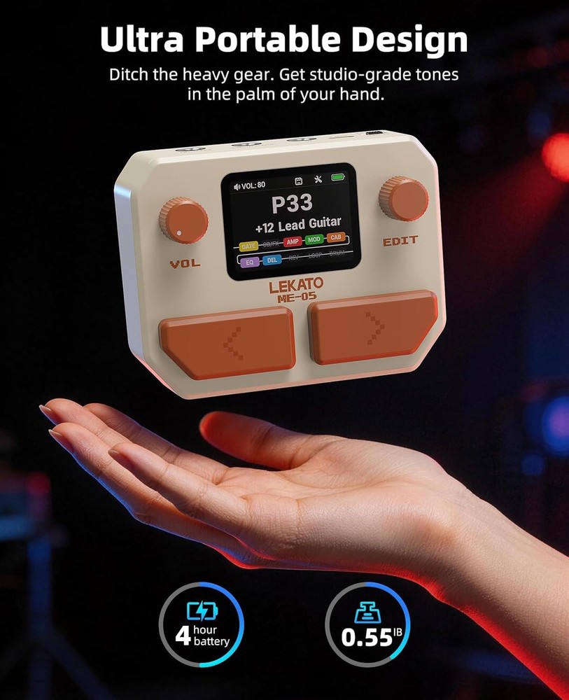 LEKATO ME-05 Guitar Processor Amp Cab Sim Bluetooth 24-bit USB Audio Interface