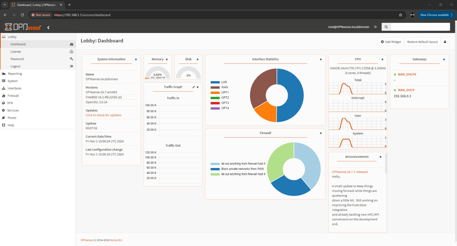 OPNsense, pfSense, Gigabit Firewall + Router + VPN, 16GB RAM, 120GB SSD, 6 Ports