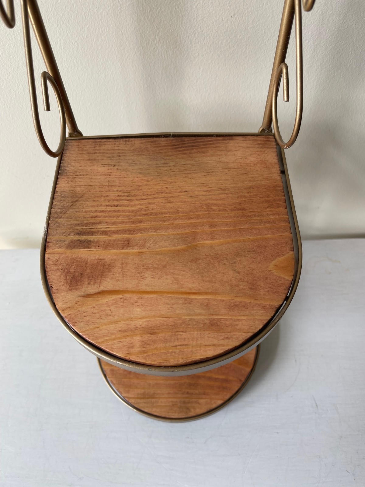 ReinVintaged Farmhouse Scroll Gold Metal & Pine Wooden 2 Tier Wall Shelf 15"