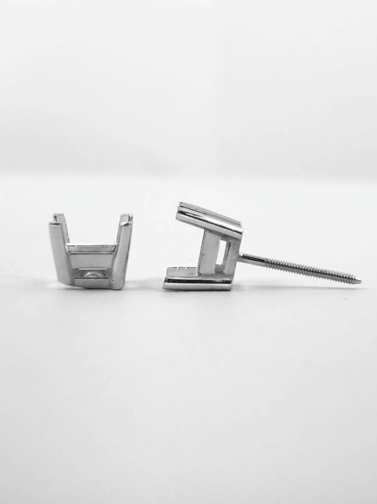 18K White Gold Stud Earring Finding Mounting Setting Princess Basket Screw Back