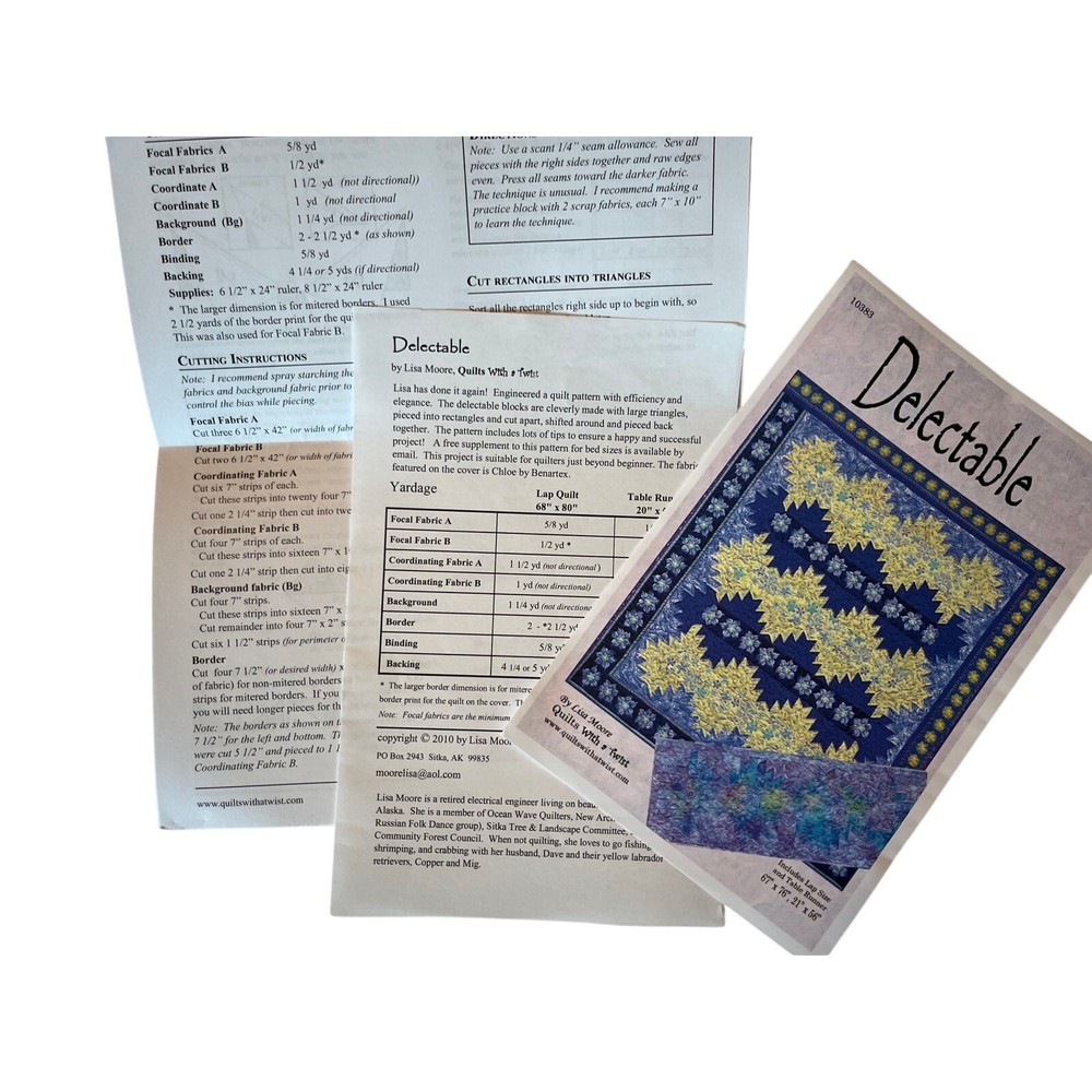 Quilt Pattern Delectable Lisa Moore new 67" x 76", table runner 21" x 56"
