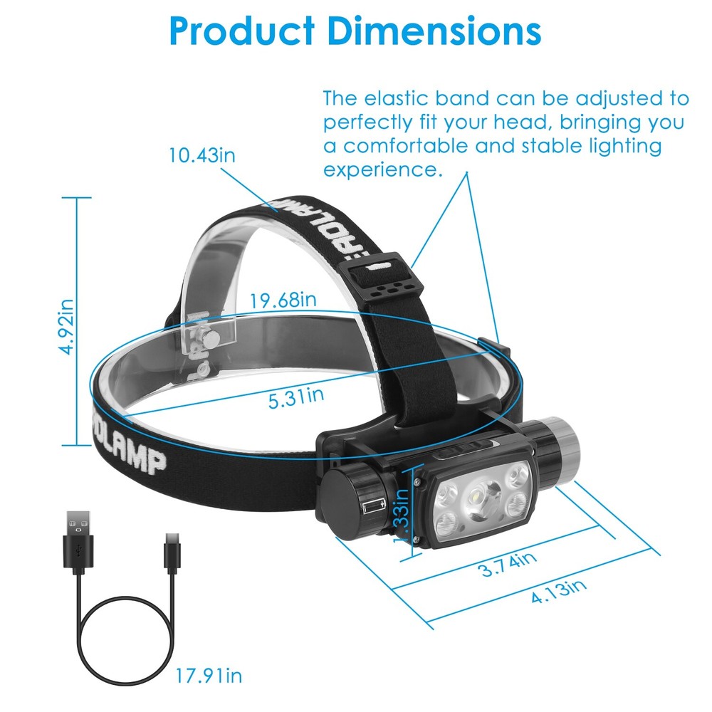 USB Rechargeable LED Headlamp Hand Wave Headlight Flashlight Torch Lamp 9 Modes