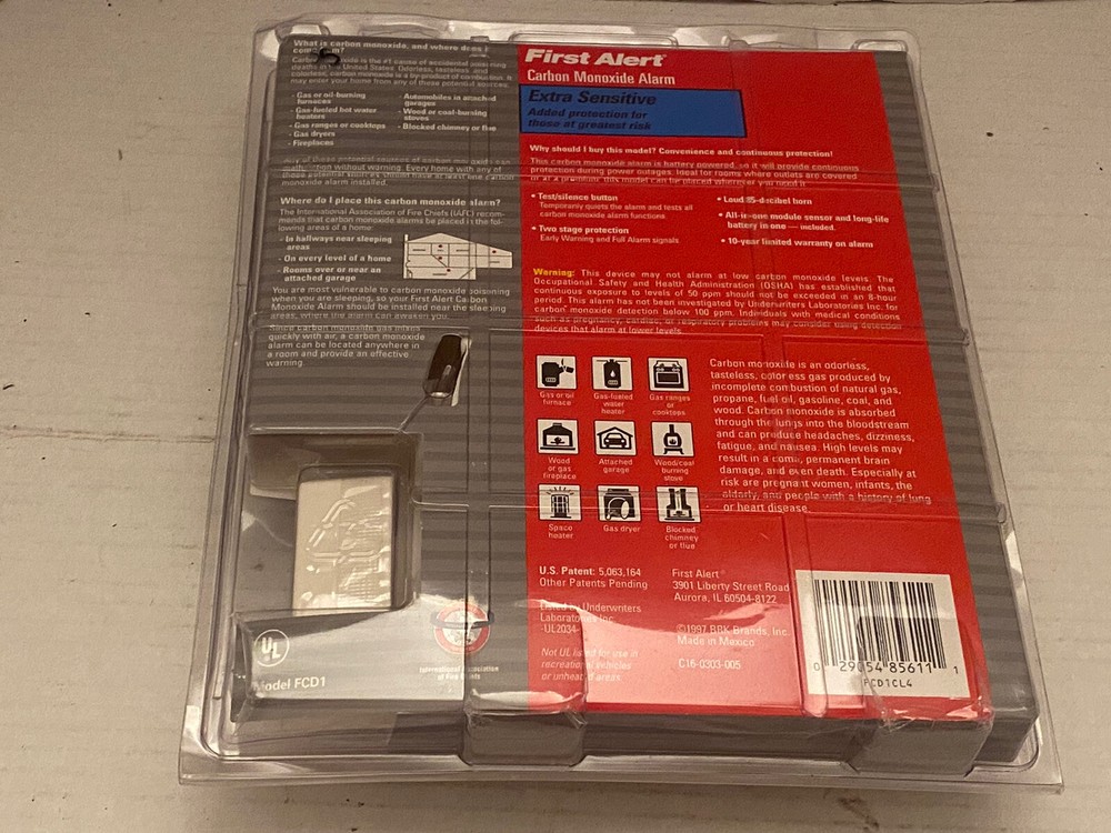 First Alert Carbon Monoxide Alarm Extra Sensitive FCD1CL4 NEW