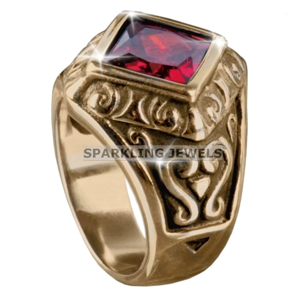 VVS Garnet Cushion Cut With 14K Solid  Gold  Ring For Men #C219