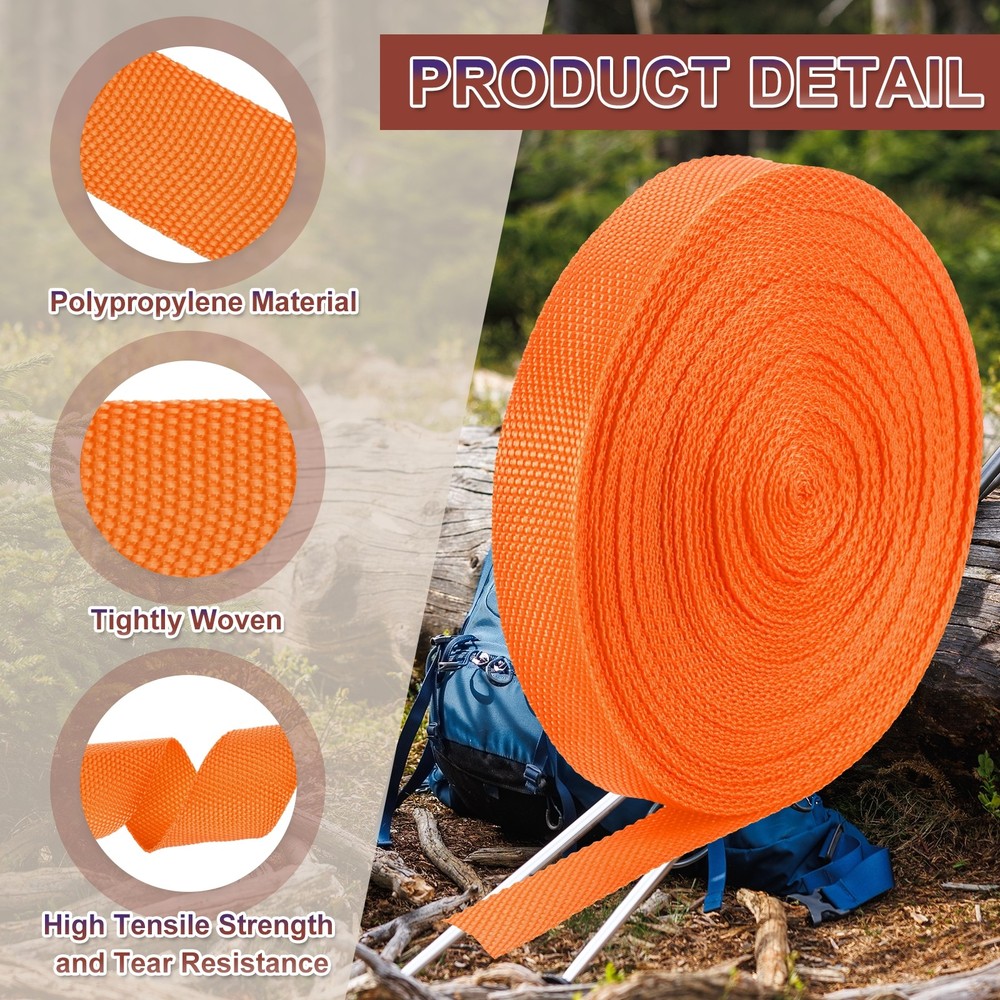 Nylon Webbing Strap, 22 Yards x 1" Polypropylene Flat Webbing Strap (Orange)