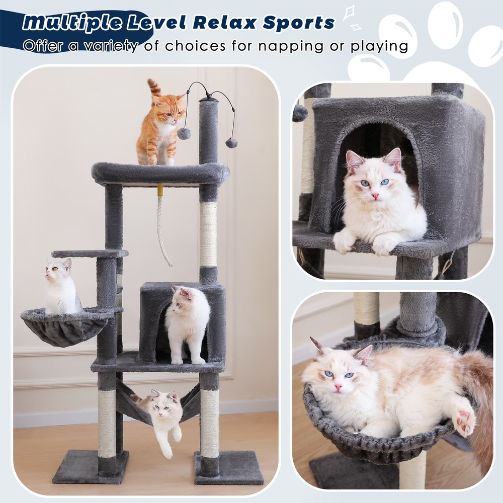 Vibrant Life 58.5inch Multi Level Cat Tree Tower with Interactive Dangling Ball