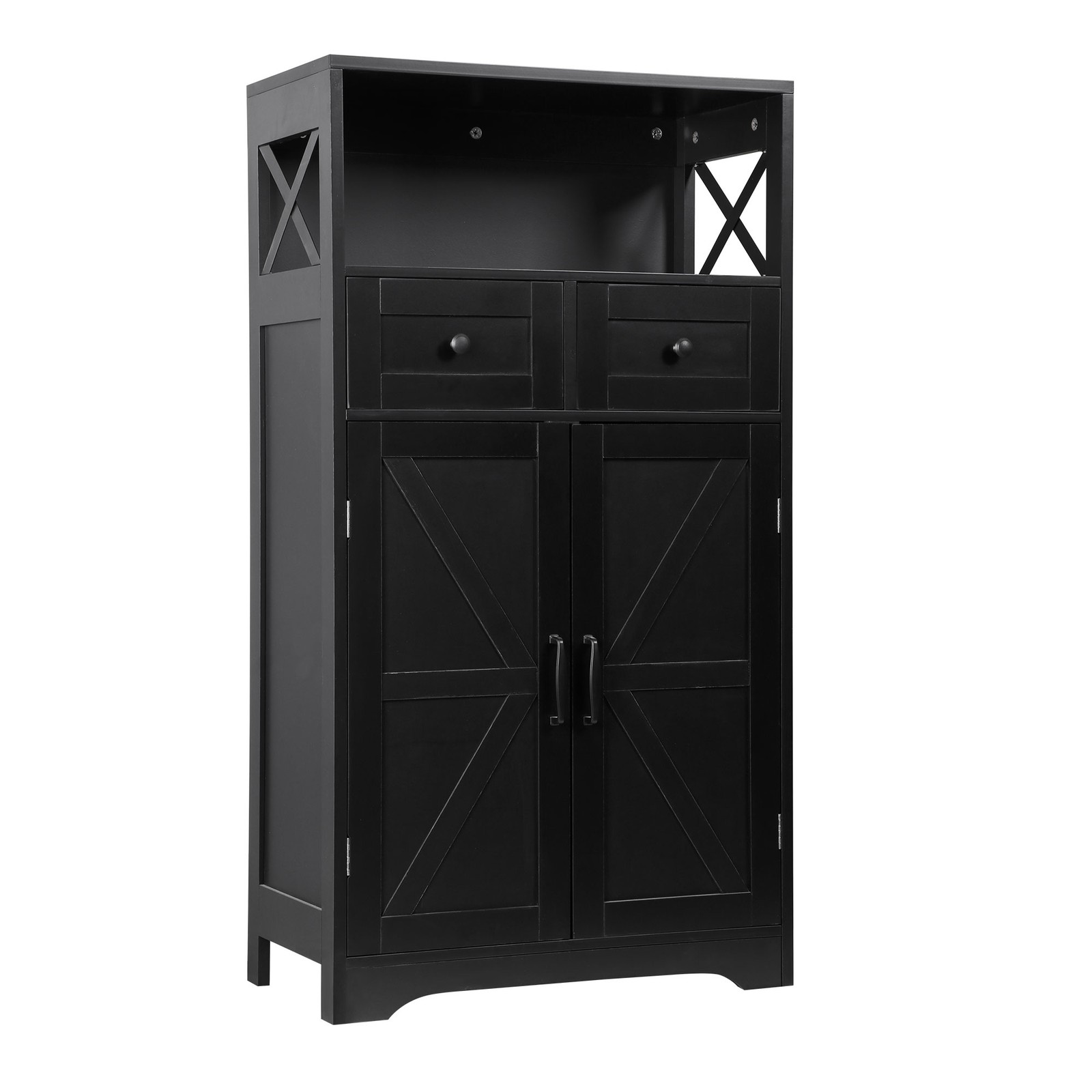 Black Storage Cabinet with Doors & Drawers Freestanding Kitchen Pantry Cabinet