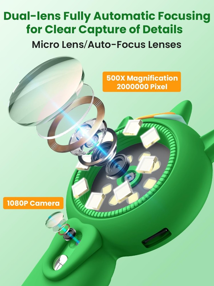 Acoath Microscope for Kids, Auto-Focus Handheld Digital Microscopes Green
