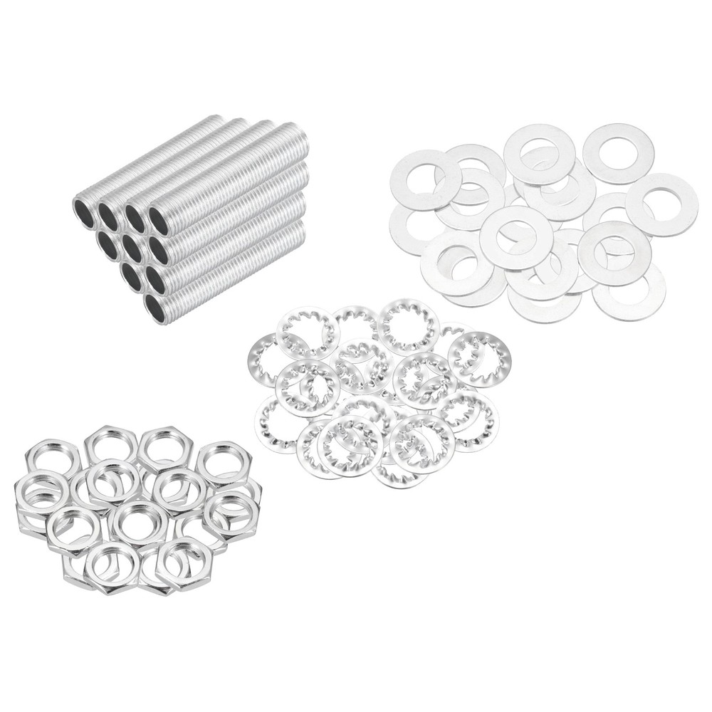 70Pcs 1.6" M10 Lamp Pipe Kit with Lock Nuts Washers for Assembly, Silver