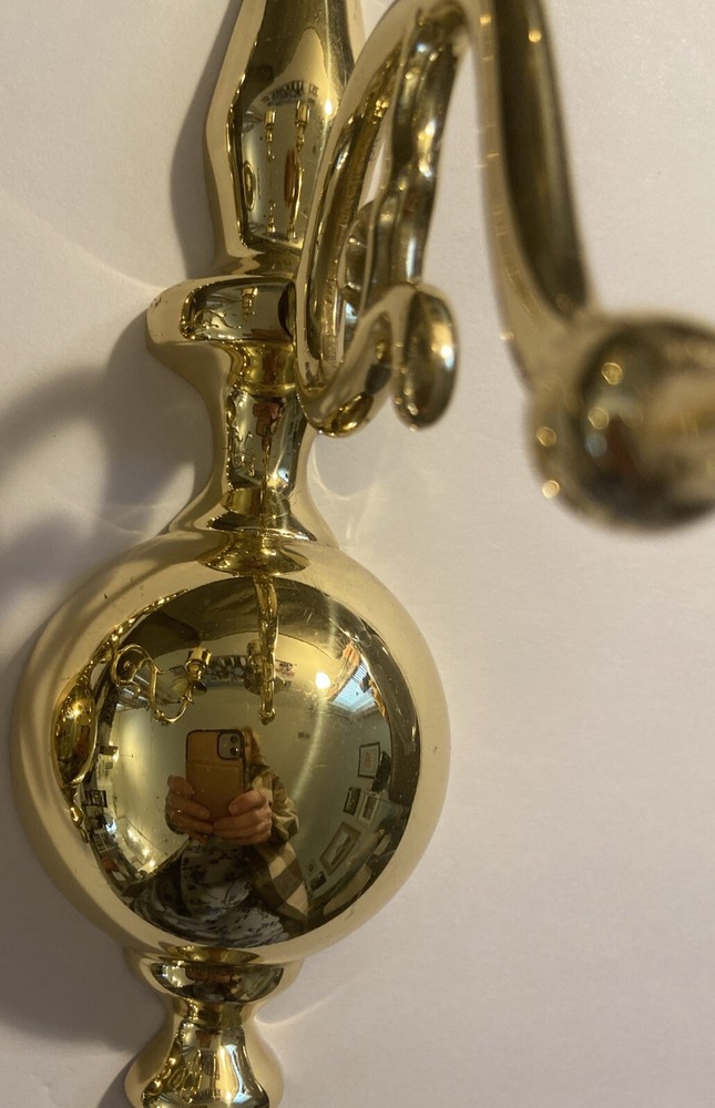 Vintage Solid Brass Wall Sconces Candle Holders 12”Pair Set