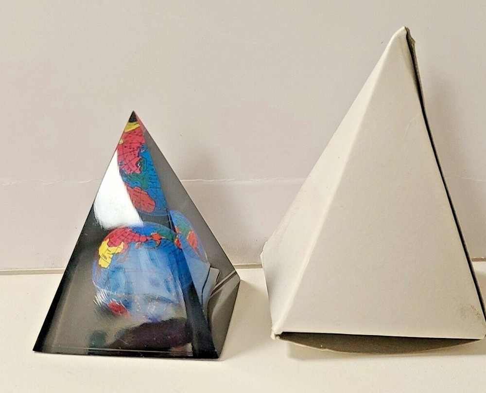 Globe inside Pyramid Paperweight