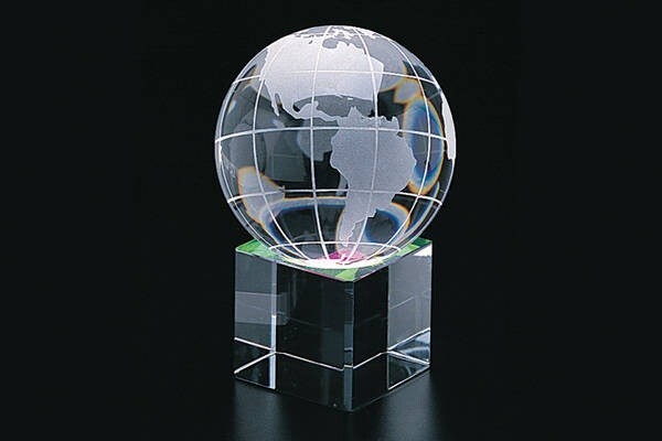 Crystal World Globe 80mm with Square Reflective Base