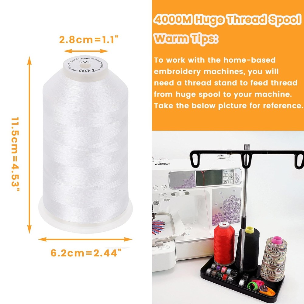 Embroidery Machine Thread 4000M, Polyester 40WT, White