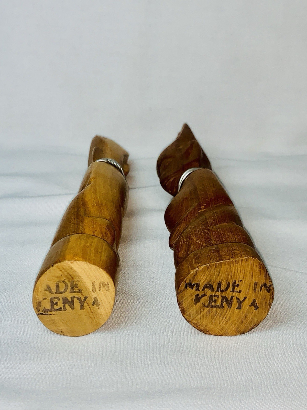 Vtg MCM African Hand Carved Teak Wood Tribal Figurine Statue Pair 7.5" Kenya