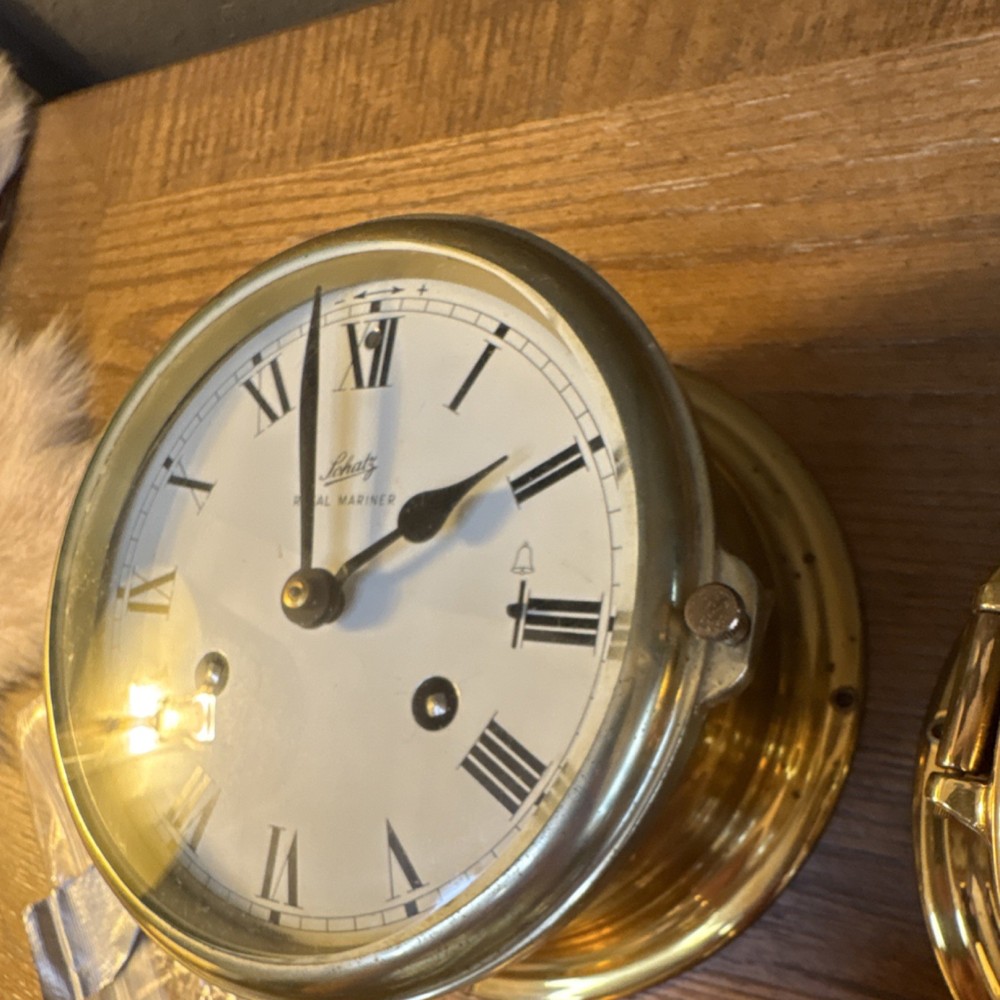Schatz Royal Mariner Brass Clock, Barometer & Cape Cod Wind Velocity Sailing
