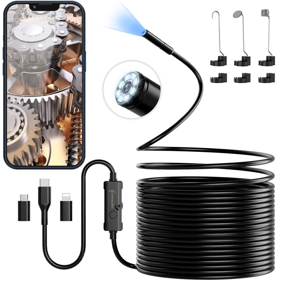 Endoscope Camera with Light, 1920P HD Borescope, 8 Adjustable LED Light, IP67...