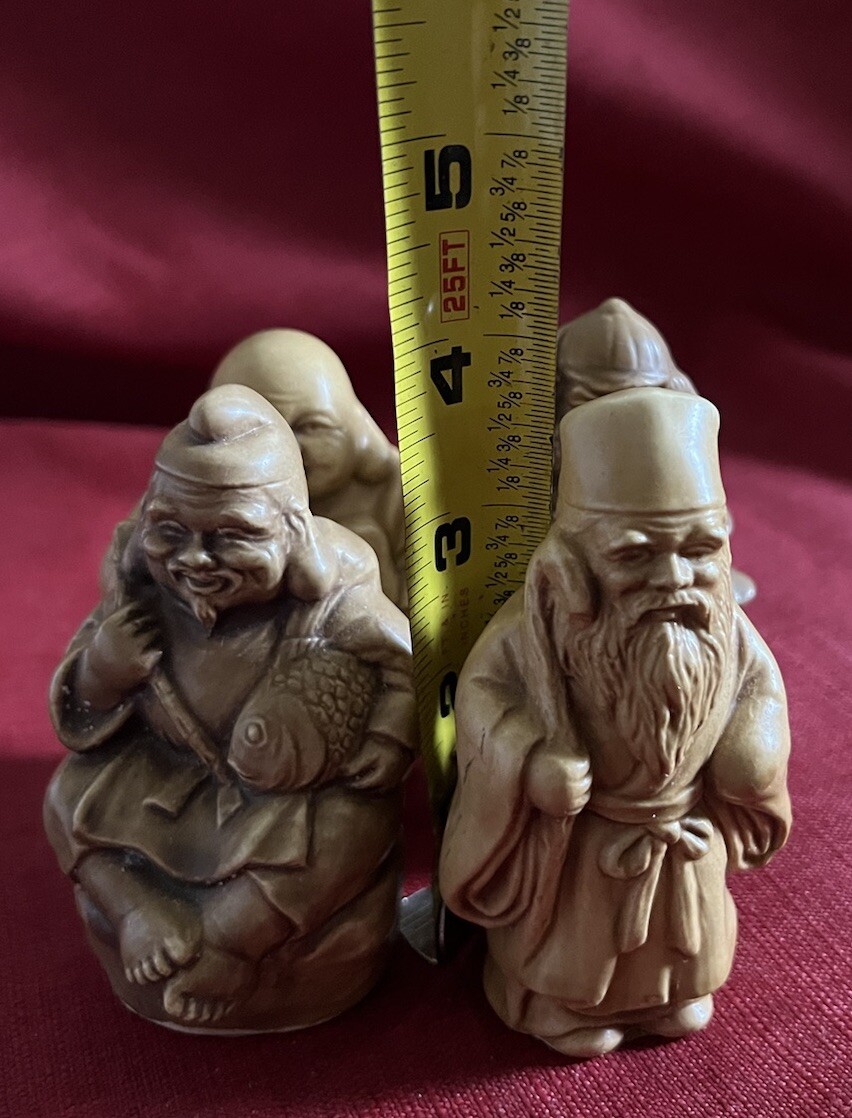Vintage Japanese Porcelain Figurines Hotei, Ebisu, Samurai Warrior, Fukurokuju
