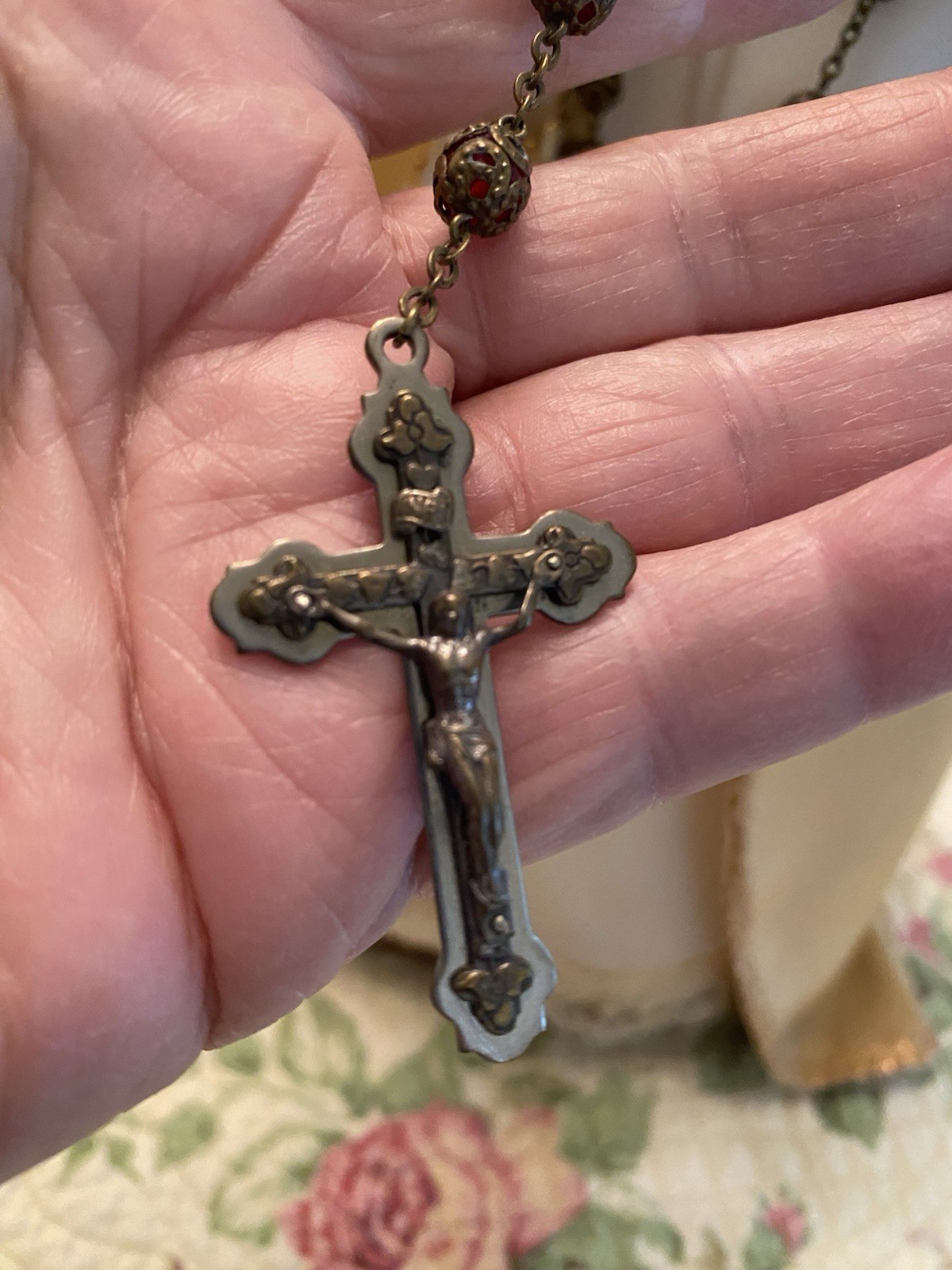 Vintage Infant Of Prague Plaster Statue With Rosary 18' Tall