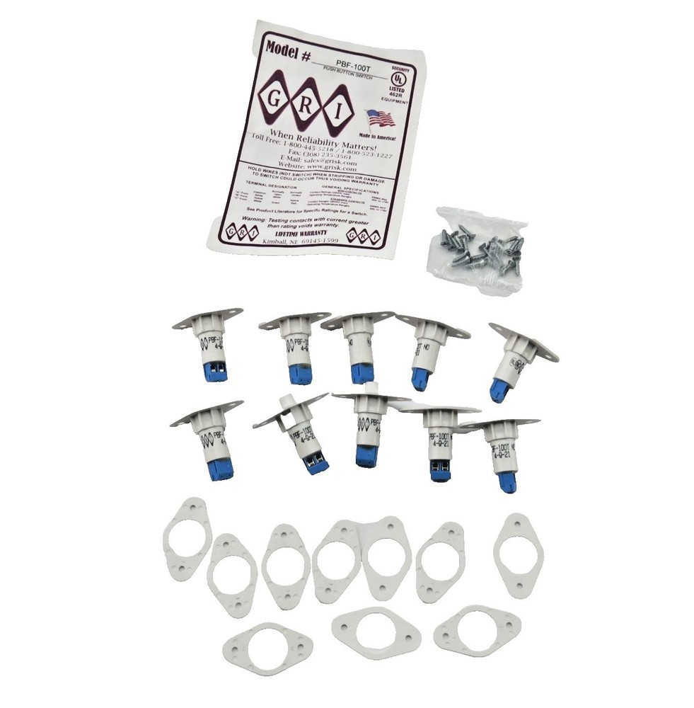 GRI PBF-100T-W 3/4"  PUSH BUTTON PLUNGER CLOSED LOOP TERMINAL BLOCK WHITE