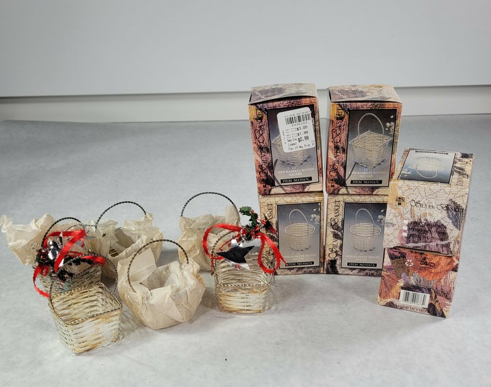 Lot Of 6 Davco Silverplate 2.5" Mini Basket Woven Round #9167A Box
