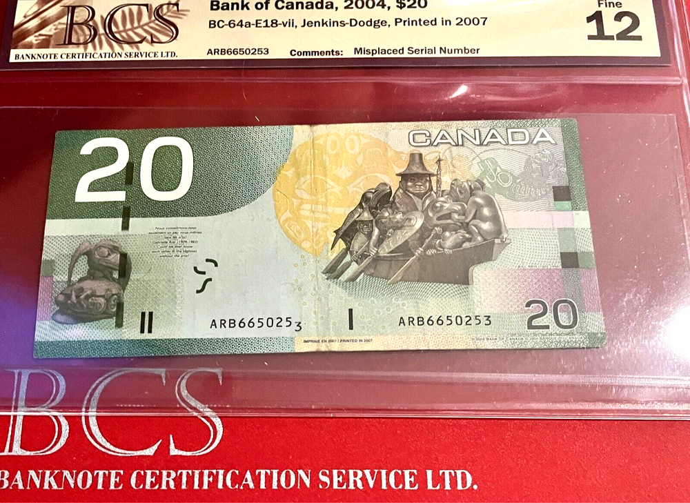 *EYECATCHING ERROR* MISPLACED S/N (DROPPED DIGIT) 2004 CANADA $20 BCS CERTIFIED
