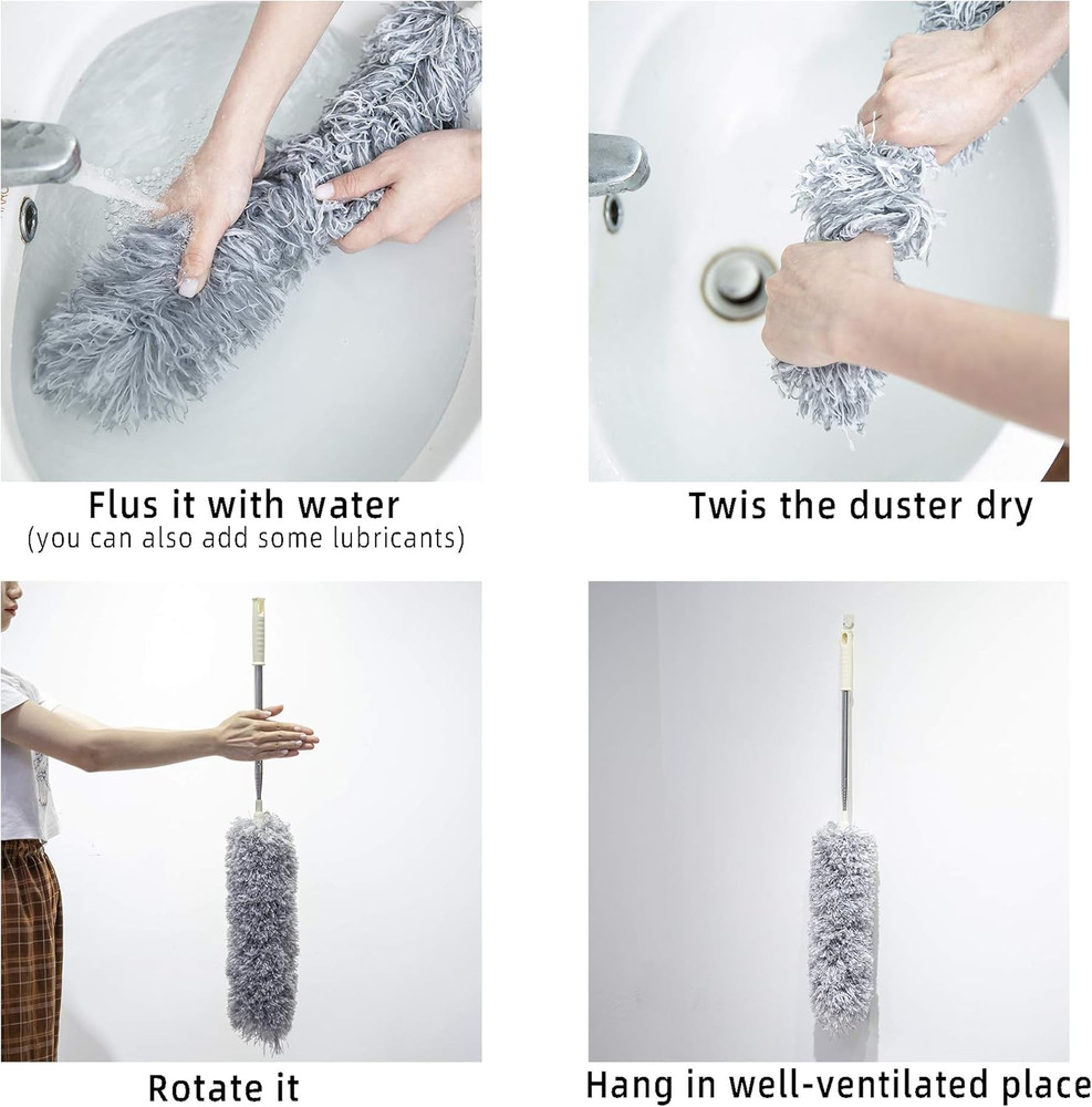 Microfiber Duster with Extension Pole,Washable Bendable Head Ceiling Fan Dust...