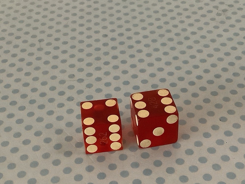 Vintage precision engraved dice, translucent red, sharp-edge, serial numbered