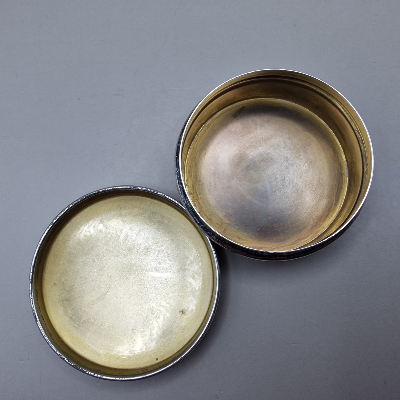 Antique Sterling Silver & Guilloché Enamel Circular Box by Lawrence Emanuel 1919