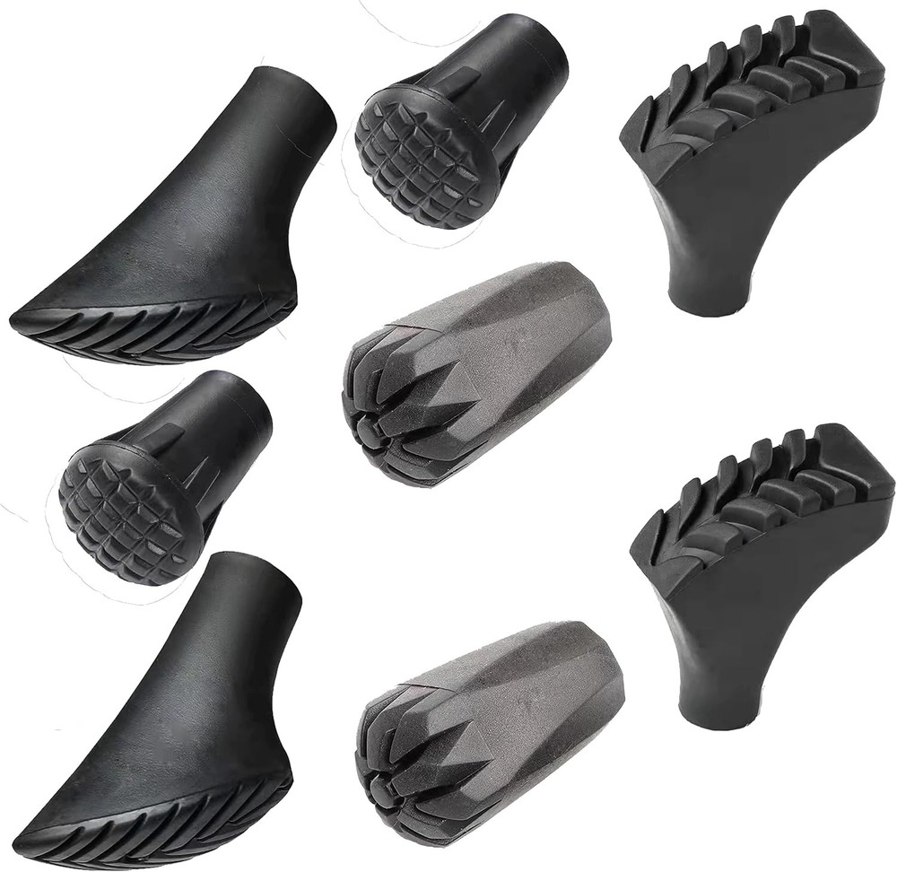 8pcs Assorted Replacement Tips Hiking Stick Walking Trekking standard, black