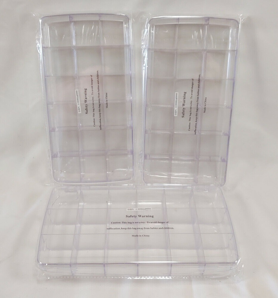 3 Pack Clear 18 Compartment Plastic Storage Organizer 9" X 5"