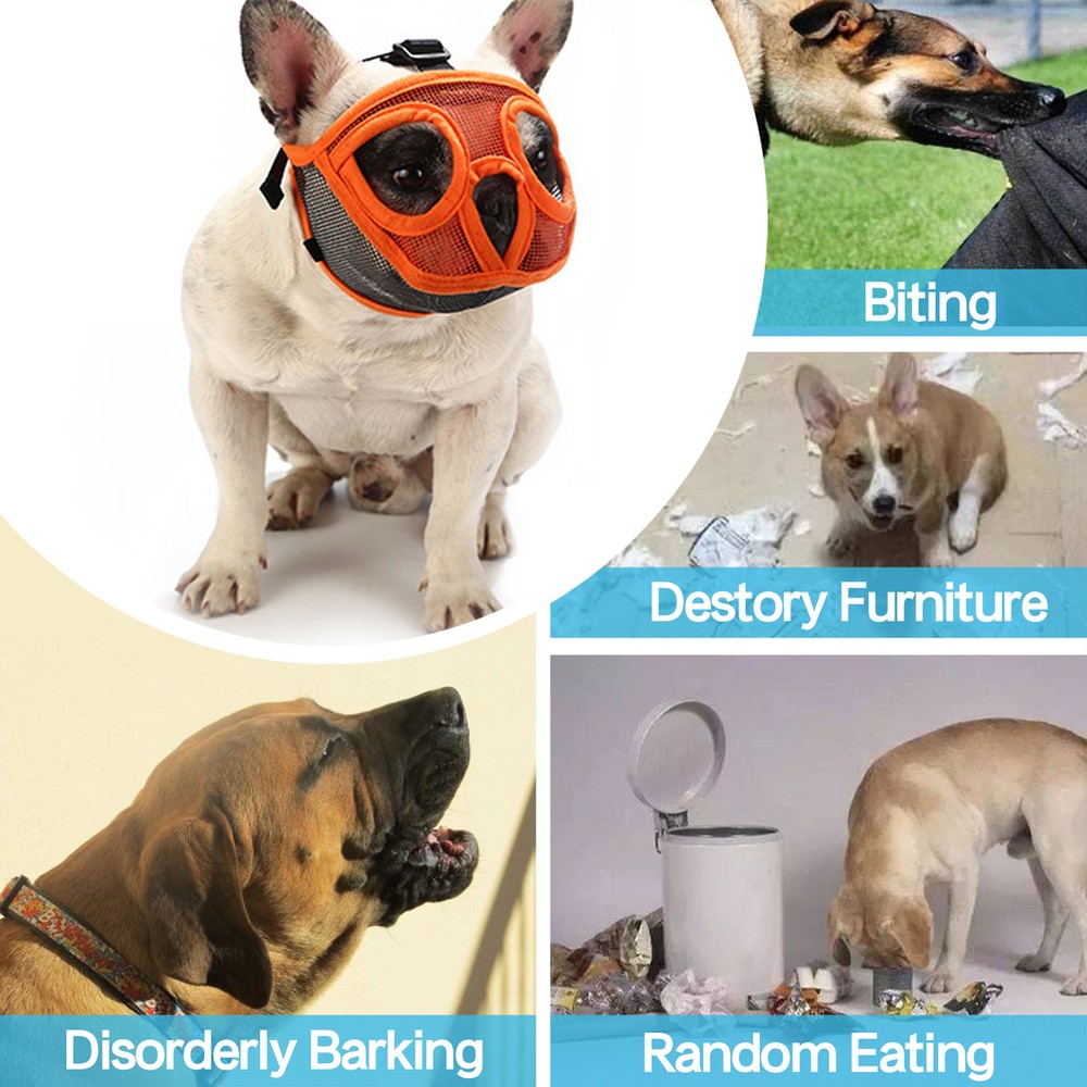 Short Snout Dog Muzzle Bulldog Muzzle Adjustable Breathable Mesh for J0M3