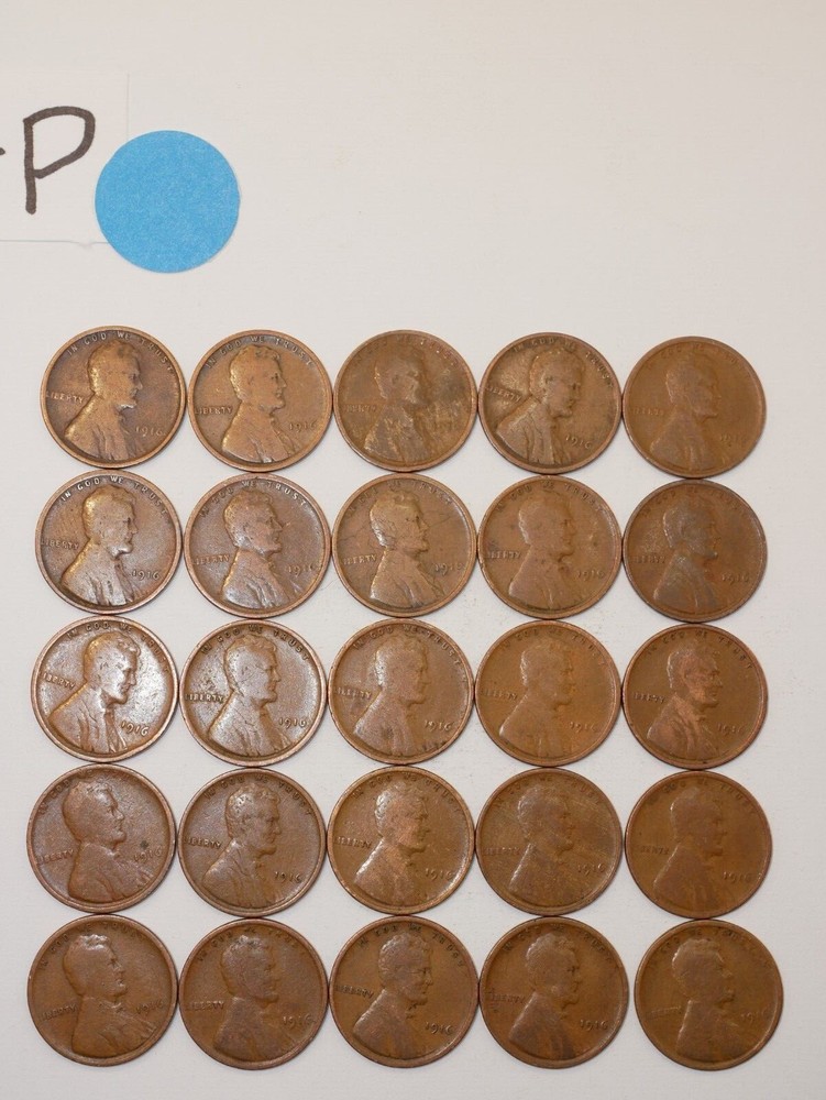 1916-P CENT ROLL SOLID DATE = 50 LINCOLN WHEAT PENNIES (8+ ITEMS SHIP FOR FREE)