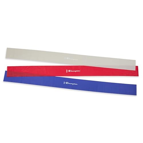 Flat Resistance Bands (Pack of 3, Grey/Red/Blue), Light/Medium/Heavy, Rubber
