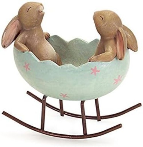 Laughing Bunny Rabbits Rocking in an Easter Egg Cradle Spring Easter Decorati...