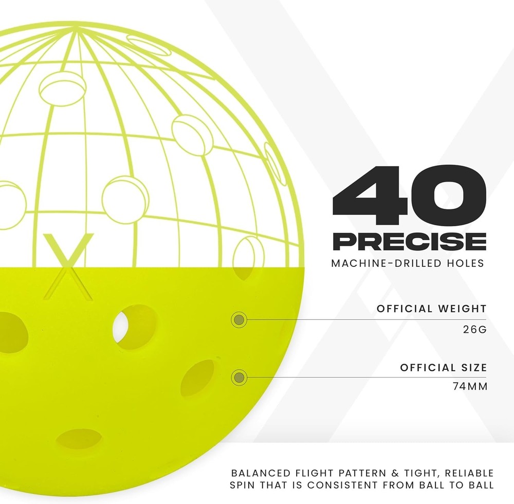 X-40 Outdoor Pickleballs - Durable & Precision Designed - Optic Yellow