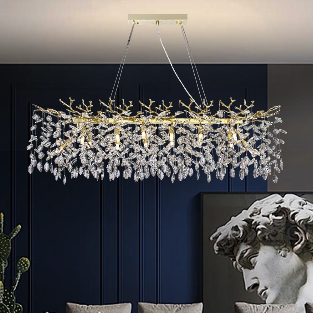 Crystal Chandelier Modern Gold Adjustable Pendant Light Interior Light