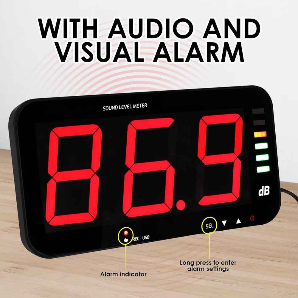Decibel Meter Sound Level Meter with Data Logging, 13" Large LCD Display Wall Mo