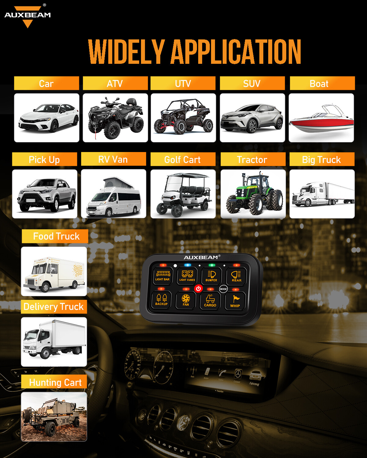 AUXBEAM RGB 8 Gang Switch Panel Toggle LED Light Bar Switch Relay System Marine