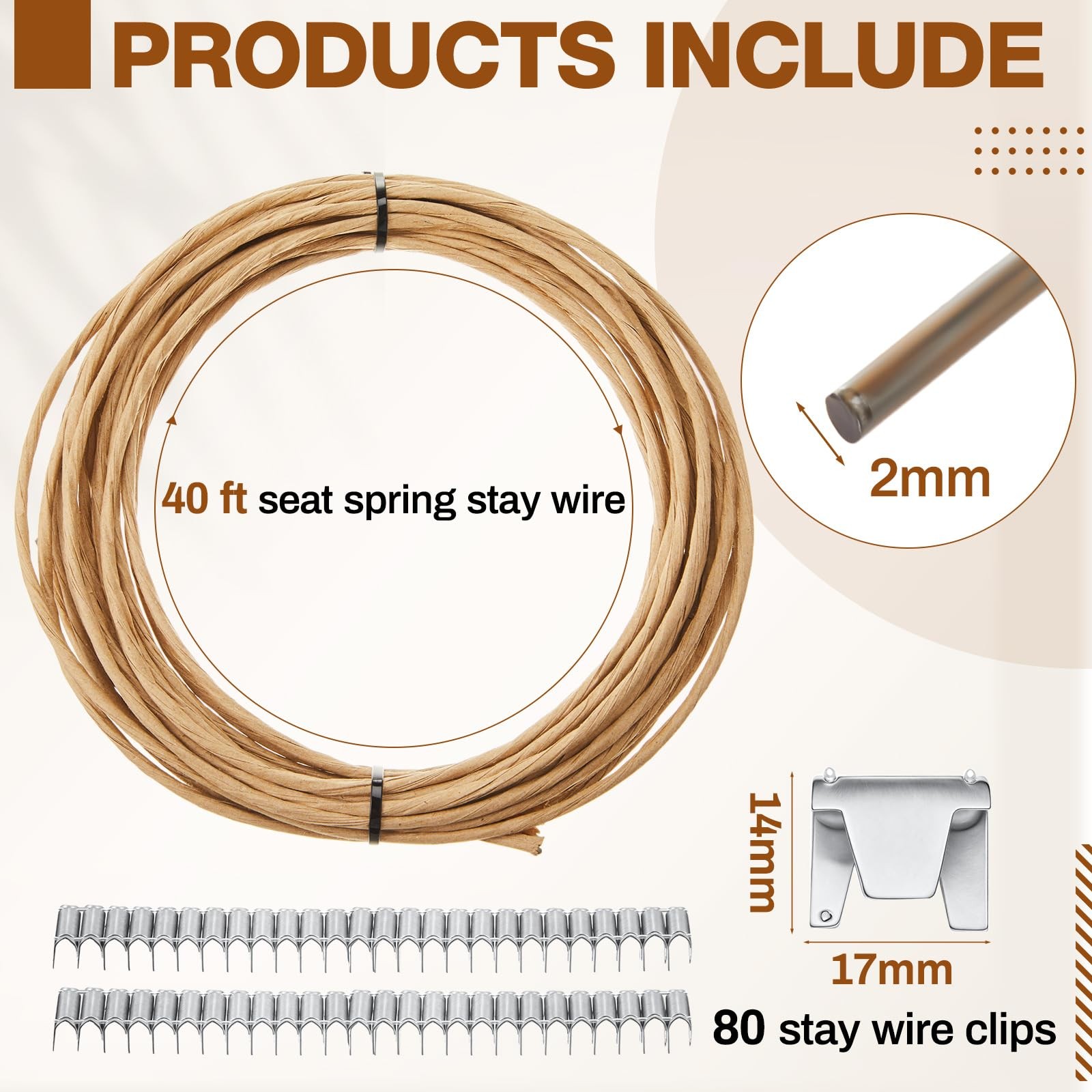 Upholstery Stay Wire for Sofa Furniture Springs 40ft Paper Wrapped Wire 9 Gau...