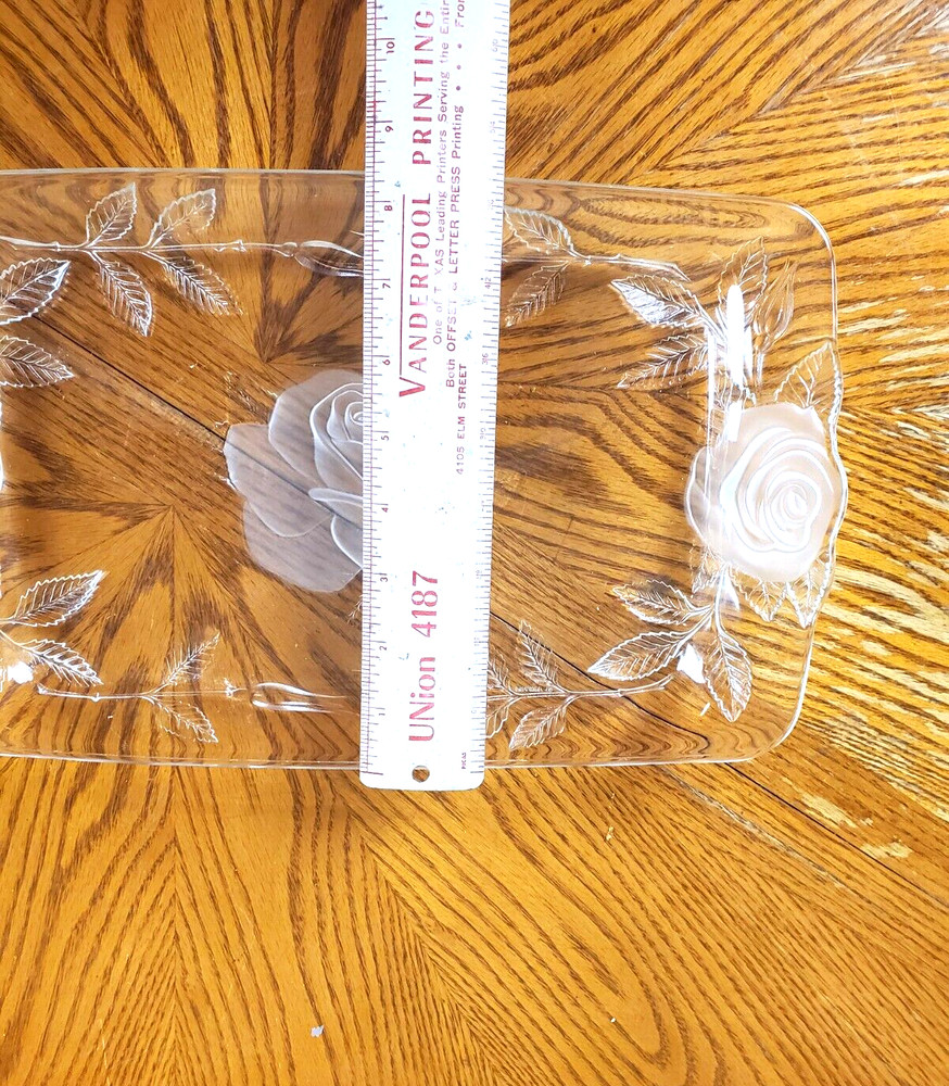 Cristal d'Arques Glass Embossed -Etched Rose Pattern Rectangle Serving Platter