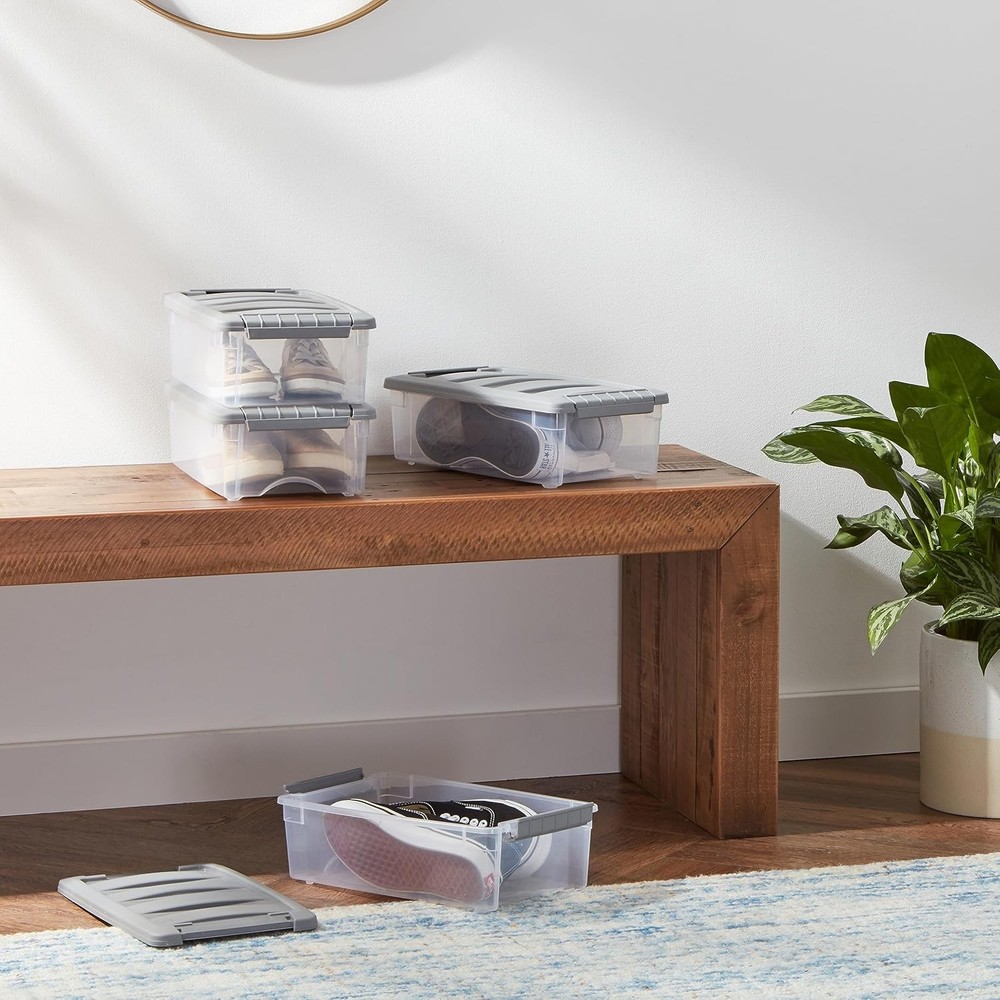Plastic Storage Containers W/ Secure Latching Lids Stackable Organization Bin