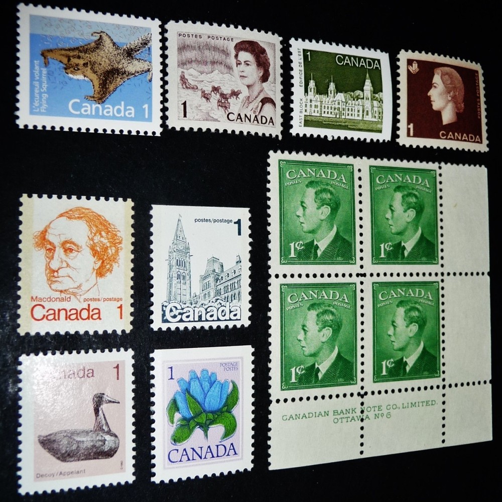 12 Canada 1 Cent Stamps, 9 Different Mostly Early