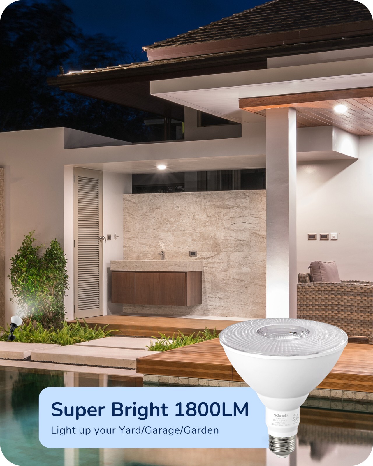 EDISHINE LED PAR38 Flood Light Outdoor Bulb 4 Pack,5000K Daylight 1800LM 18W